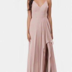 Azazie Collette Dusty Rose High-Low V-Neck Gown
